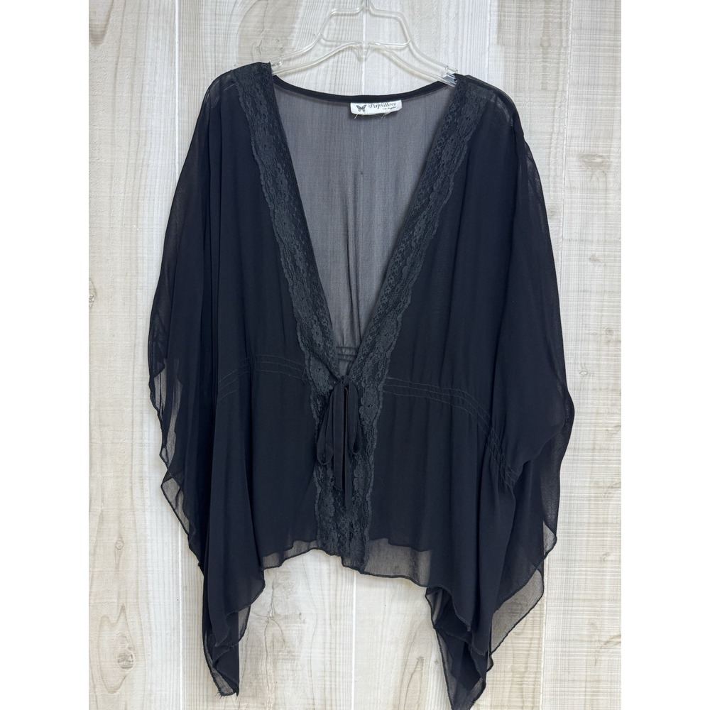 Black Sheer Kimono Style Black Lace Sheer Blouse Fairy Witchy One Size